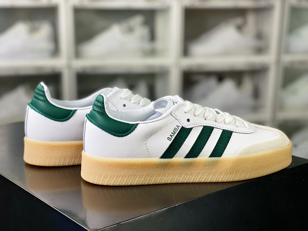 200 Adidas Samba XLG"White Green"桑巴舞厚底版系列板鞋“白深绿生胶底”ID0440