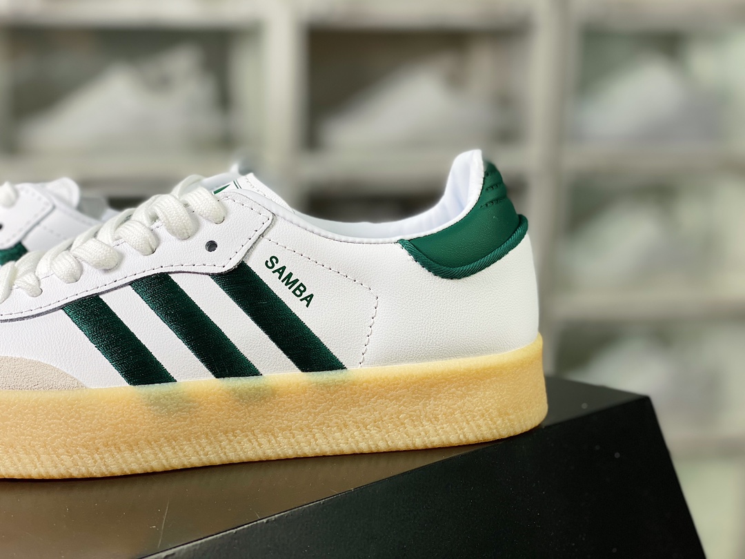 200 Adidas Samba XLG"White Green"桑巴舞厚底版系列板鞋“白深绿生胶底”ID0440