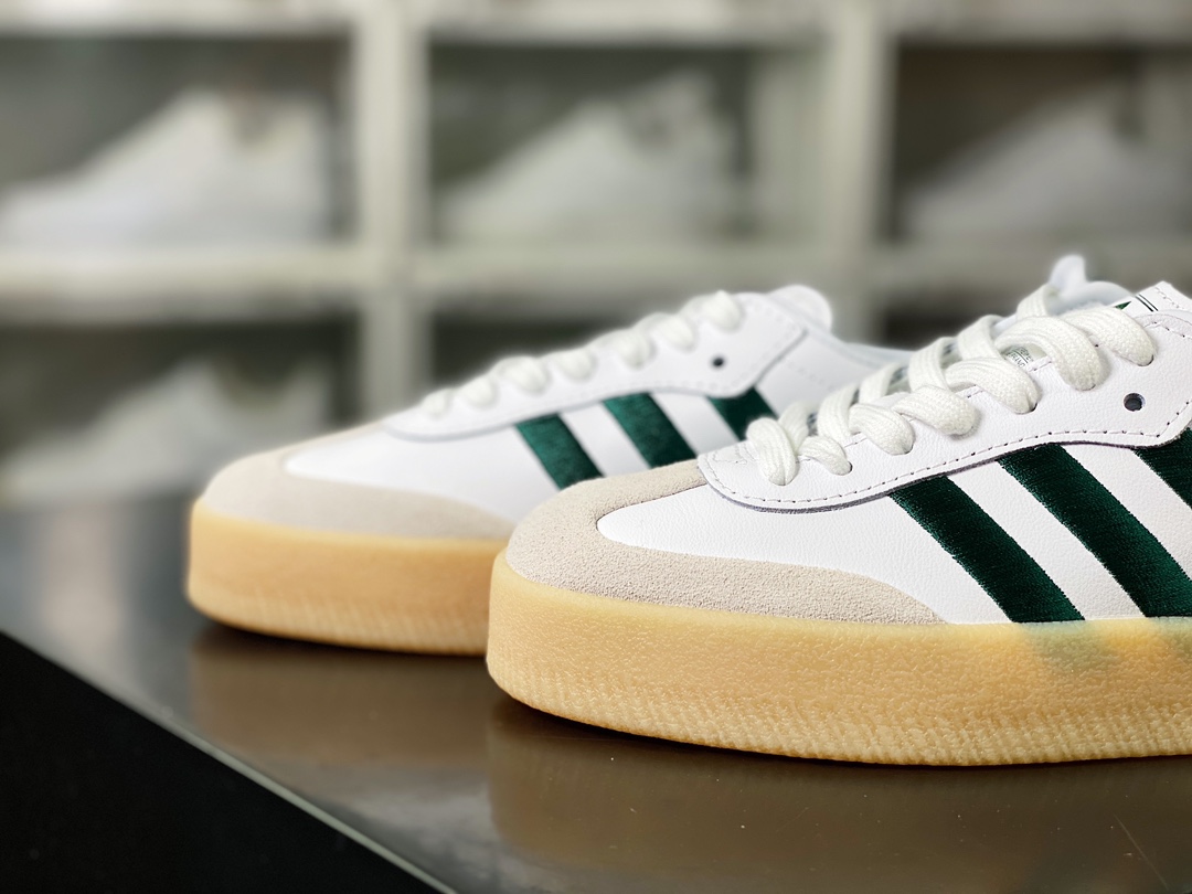 200 Adidas Samba XLG"White Green"桑巴舞厚底版系列板鞋“白深绿生胶底”ID0440