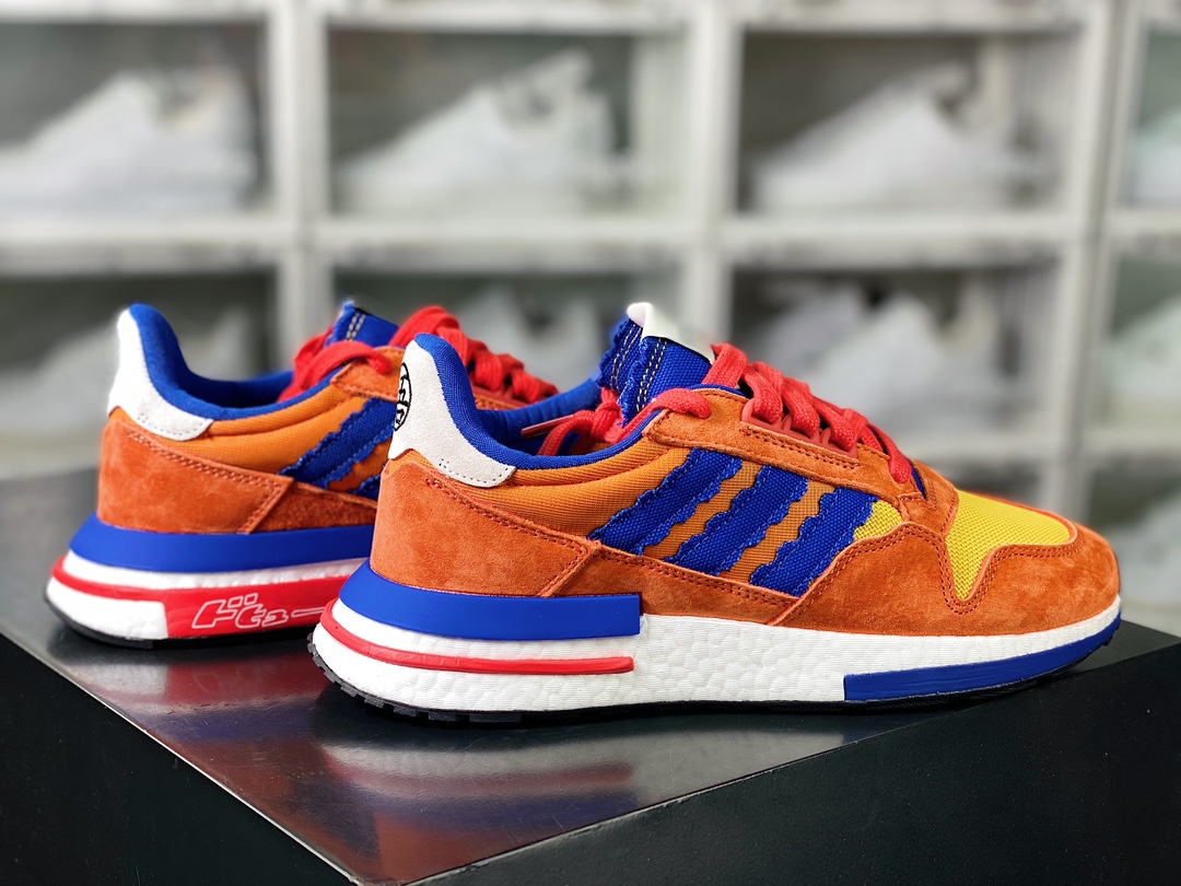 Adidas Originals ZX500 RM Boost ”SON GOKU” series low-top popcorn running shoes ”Jointly named orange and blue Sun Wukong” D97046