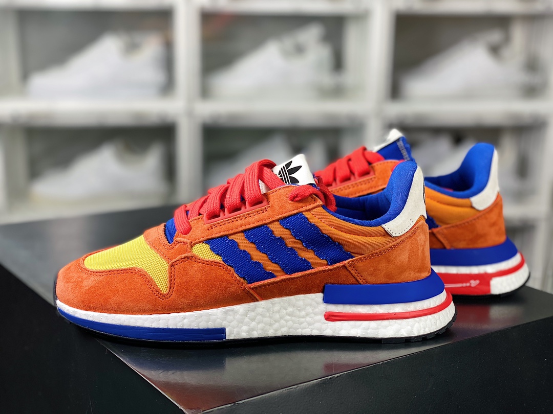 Adidas Originals ZX500 RM Boost ”SON GOKU” series low-top popcorn running shoes ”Jointly named orange and blue Sun Wukong” D97046