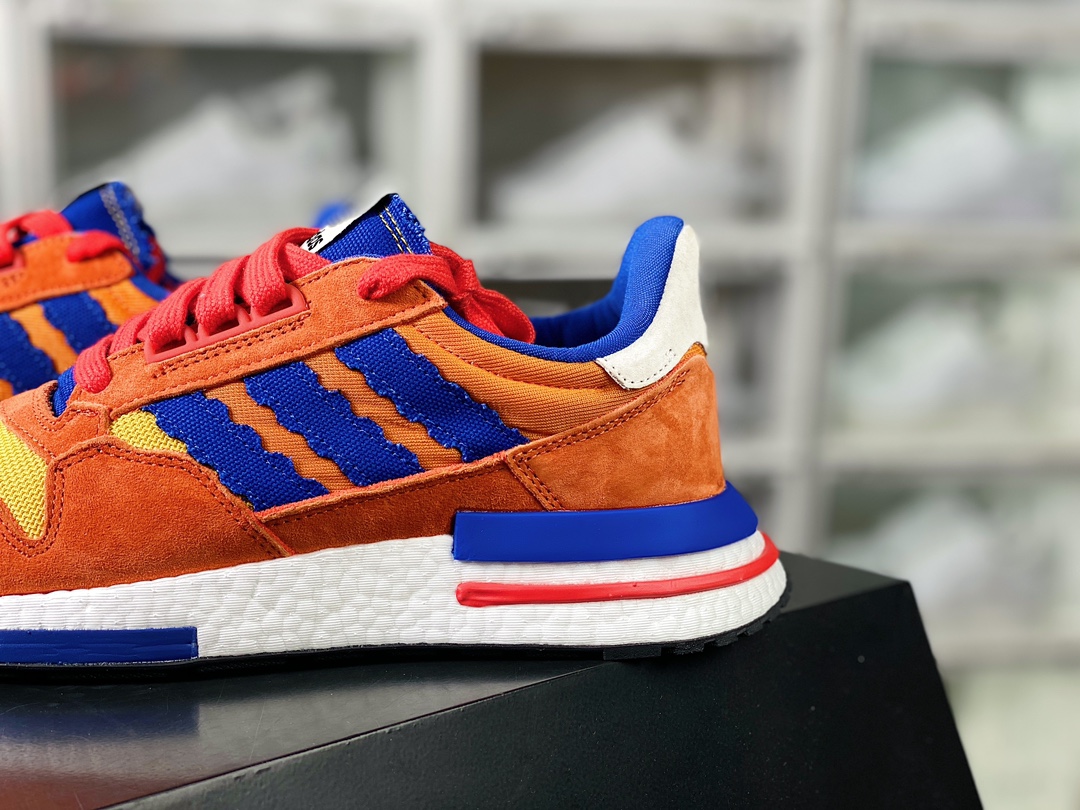 Adidas Originals ZX500 RM Boost ”SON GOKU” series low-top popcorn running shoes ”Jointly named orange and blue Sun Wukong” D97046