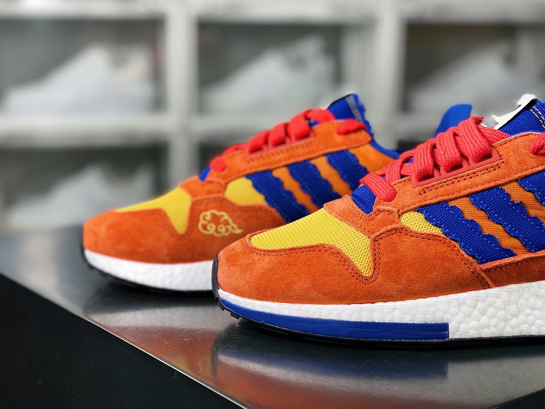 Adidas Originals ZX500 RM Boost ”SON GOKU” series low-top popcorn running shoes ”Jointly named orange and blue Sun Wukong” D97046