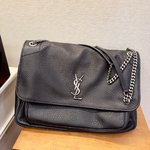 Yves Saint Laurent YSL Niki Crossbody & Shoulder Bags Black Unisex Silver Hardware Sheepskin Casual