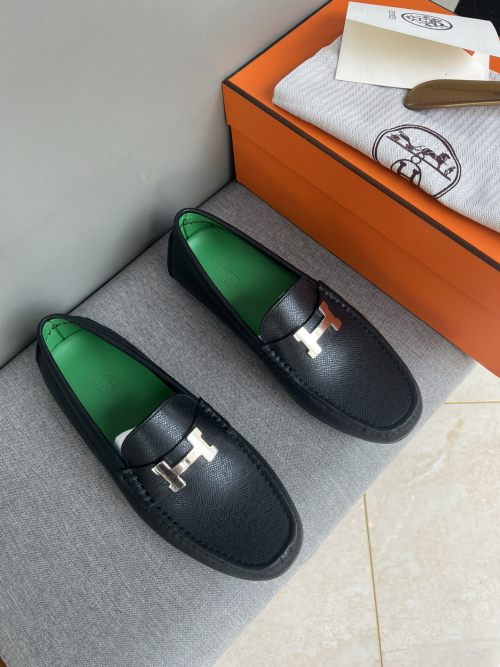 Hermes Men's Handmade Leather Driving Moccasins Loafers, Black, Sizes 39-44 1 Hermes Men's Handmade Leather Driving Moccasins Loafers, Black, Sizes 39-44