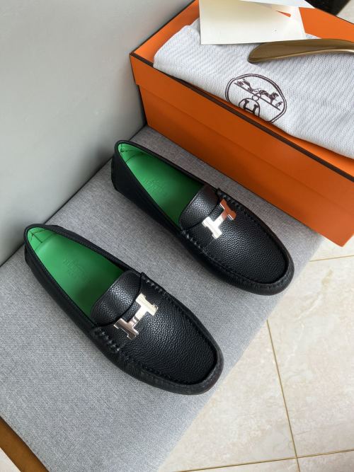 Hermes Men's Leather Driving Moccasins Slip-ons Loafers, Black, Sizes 39-44 1 Hermes Men's Leather Driving Moccasins Slip-ons Loafers, Black, Sizes 39-44