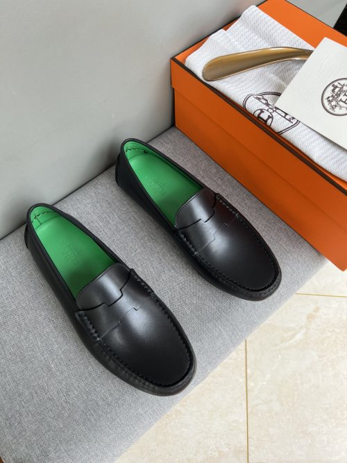 Hermes Handmade Leather Loafers, Slip-on Style, Driving Shoes for Men 1 Hermes Handmade Leather Loafers, Slip-on Style, Driving Shoes for Men