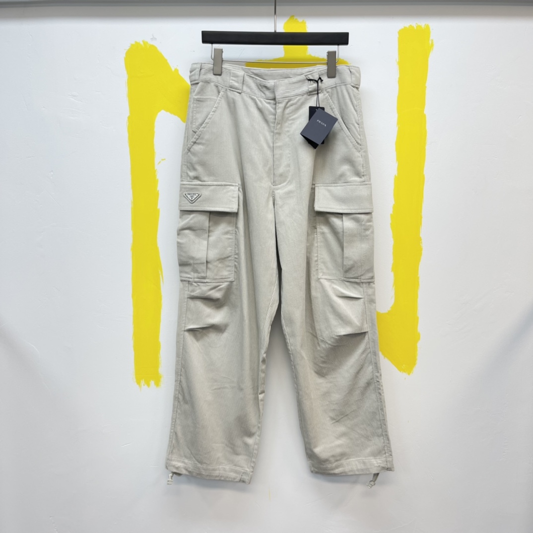 Prada Clothing Pants & Trousers Splicing Corduroy Cotton Fall/Winter Collection