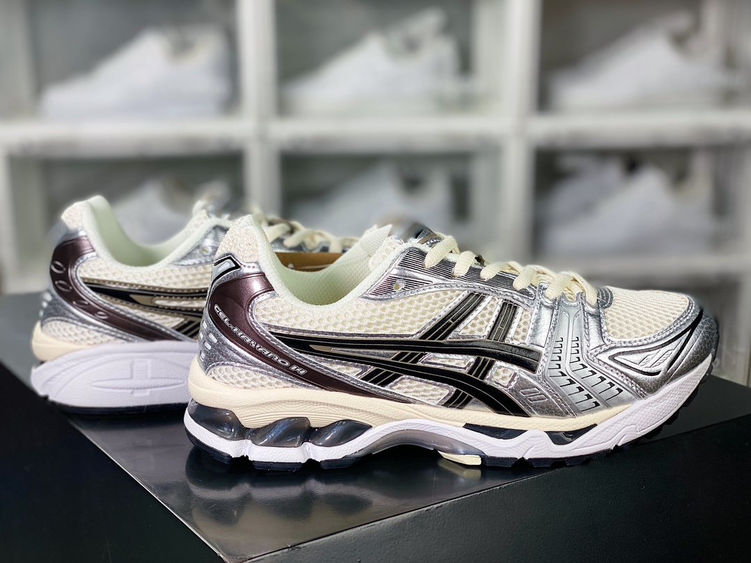 ASICS Gel Kayano 14 ”Silver White/Milk/Navy” series running shoes ”Space Silver Milk White Black Coffee Brown” 1201A019-108