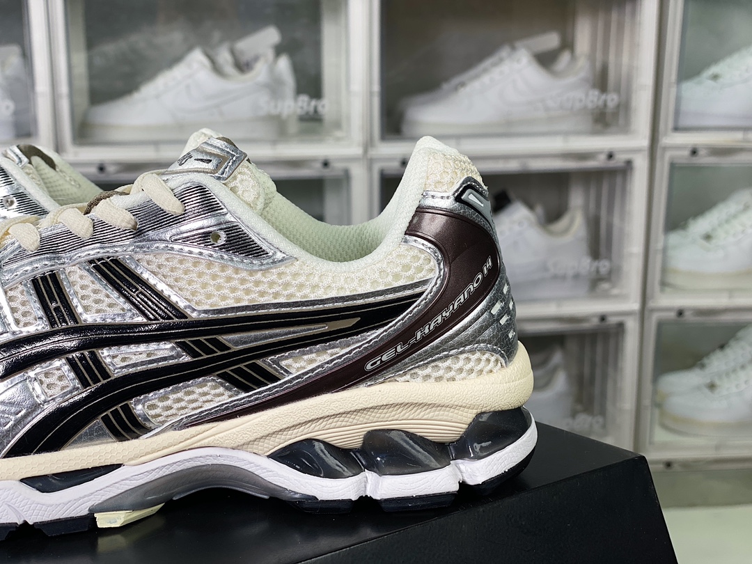 ASICS Gel Kayano 14 ”Silver White/Milk/Navy” series running shoes ”Space Silver Milk White Black Coffee Brown” 1201A019-108