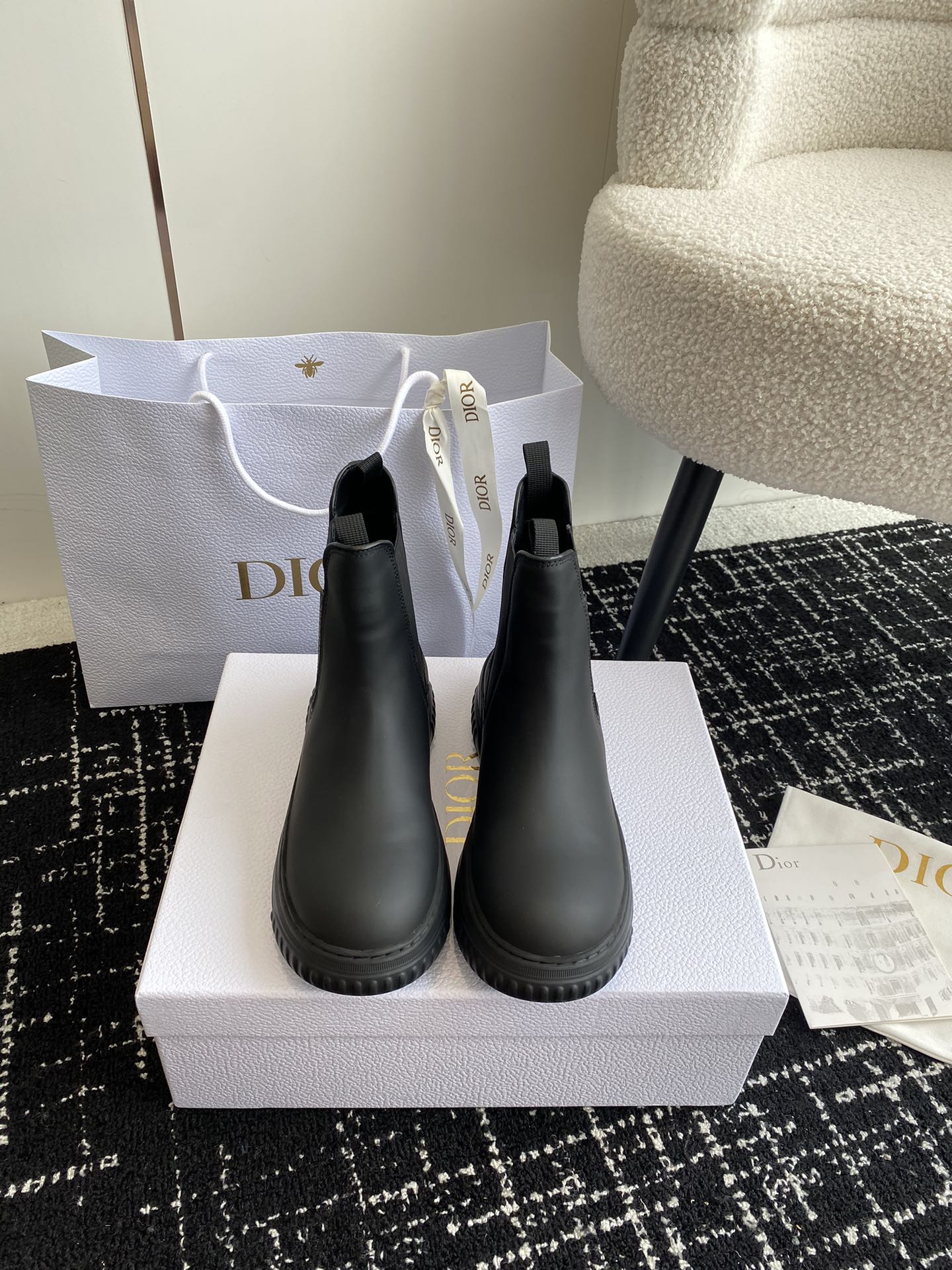 Dior Short Boots Splicing Calfskin Cowhide TPU Fall/Winter Collection