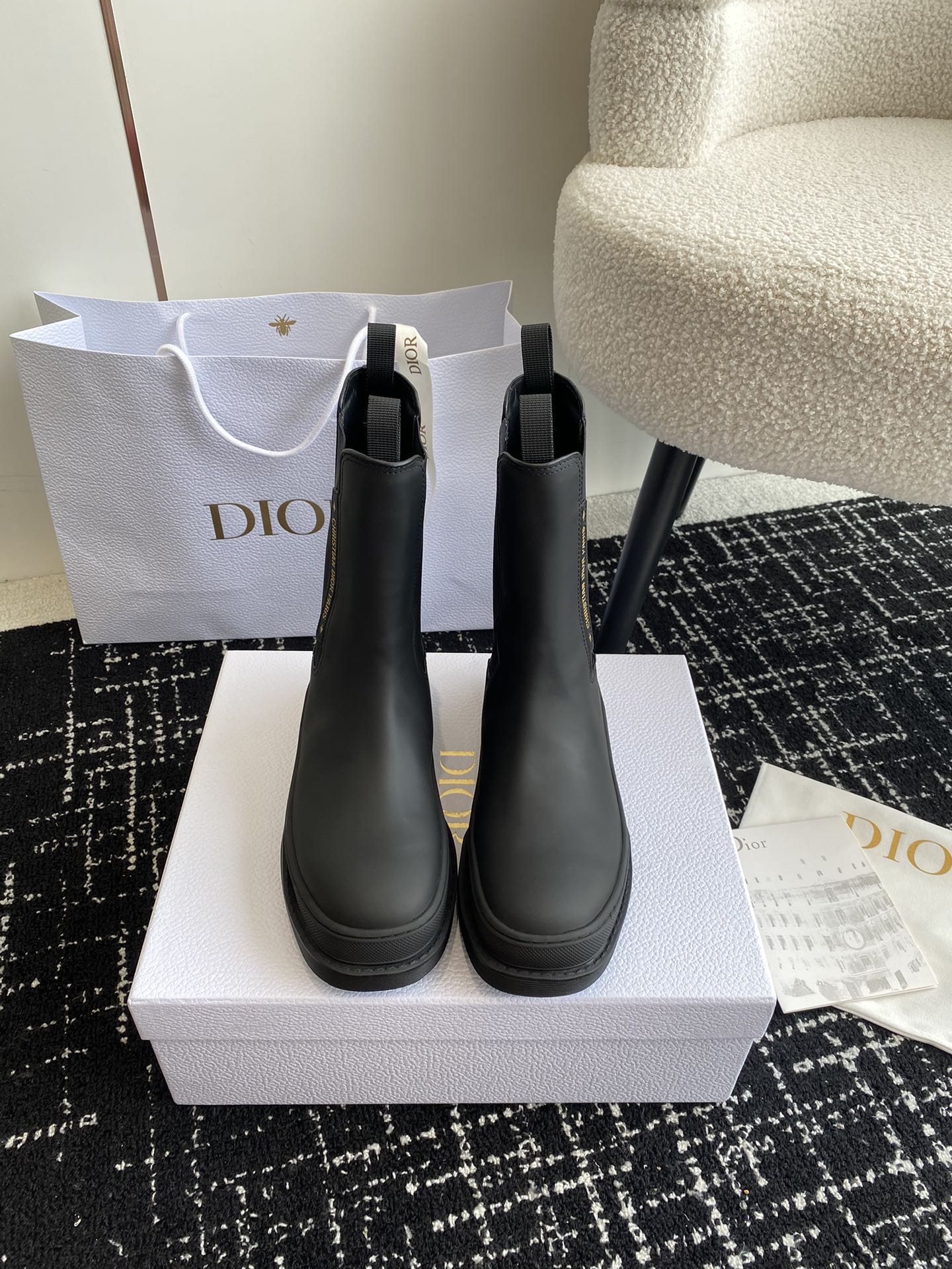 Dior Short Boots Splicing Calfskin Cowhide TPU Fall/Winter Collection