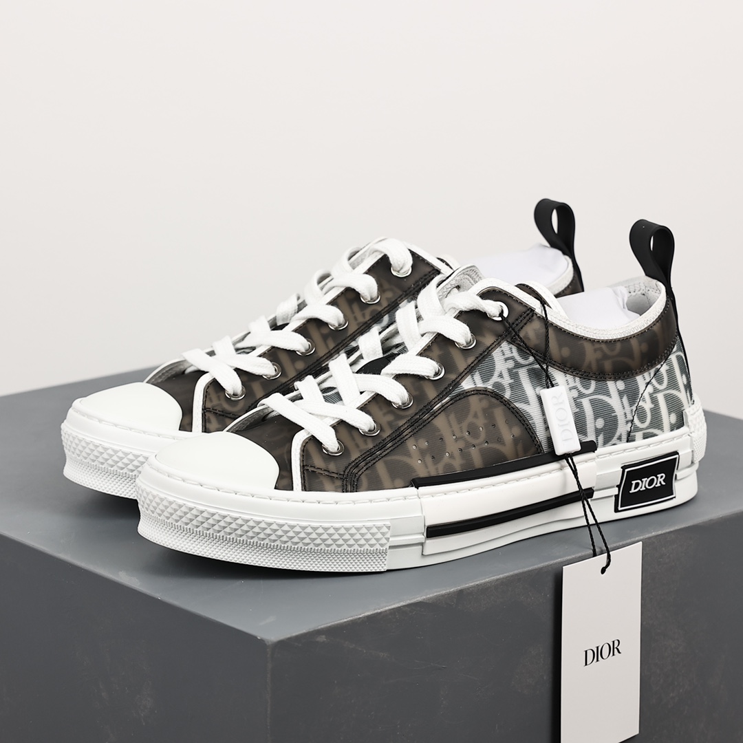 #Dior B23 Oblique High Top Sneakers Dior ”CD Oblique” series black and white low top