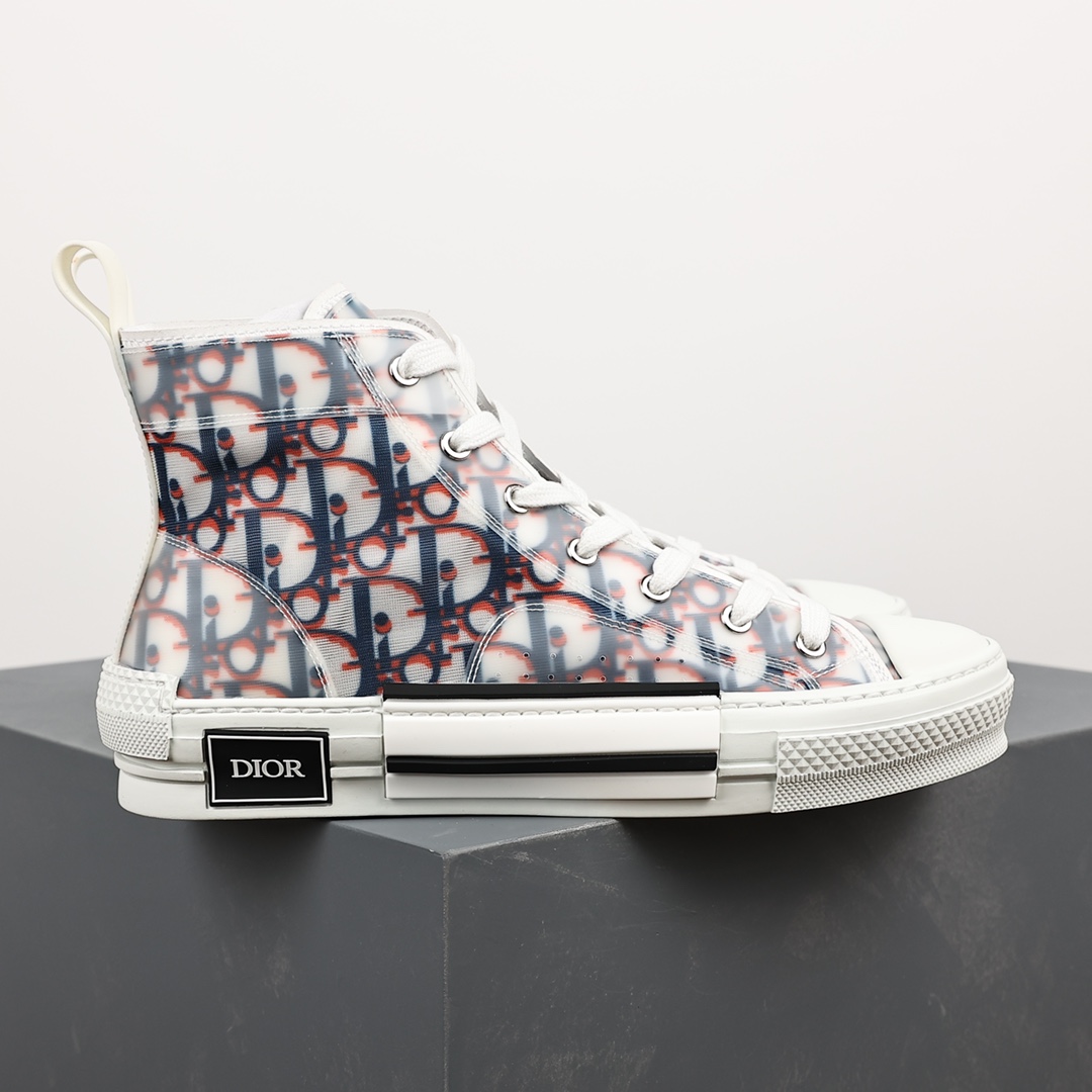 #Dior B23 Oblique High Top Sneakers Dior ”CD Oblique” series blue and red high top