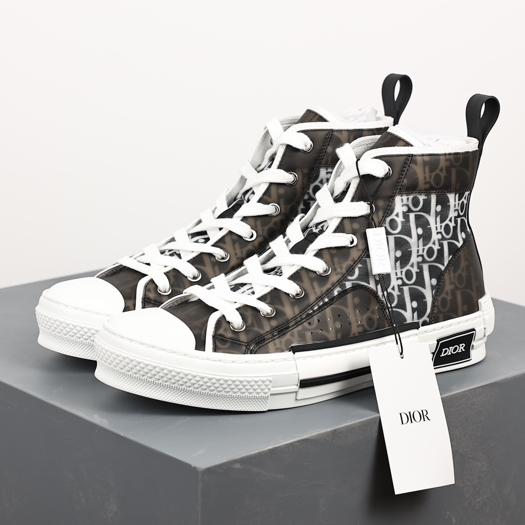 #Dior B23 Oblique High Top Sneakers Dior ”CD Oblique” series black and white high top