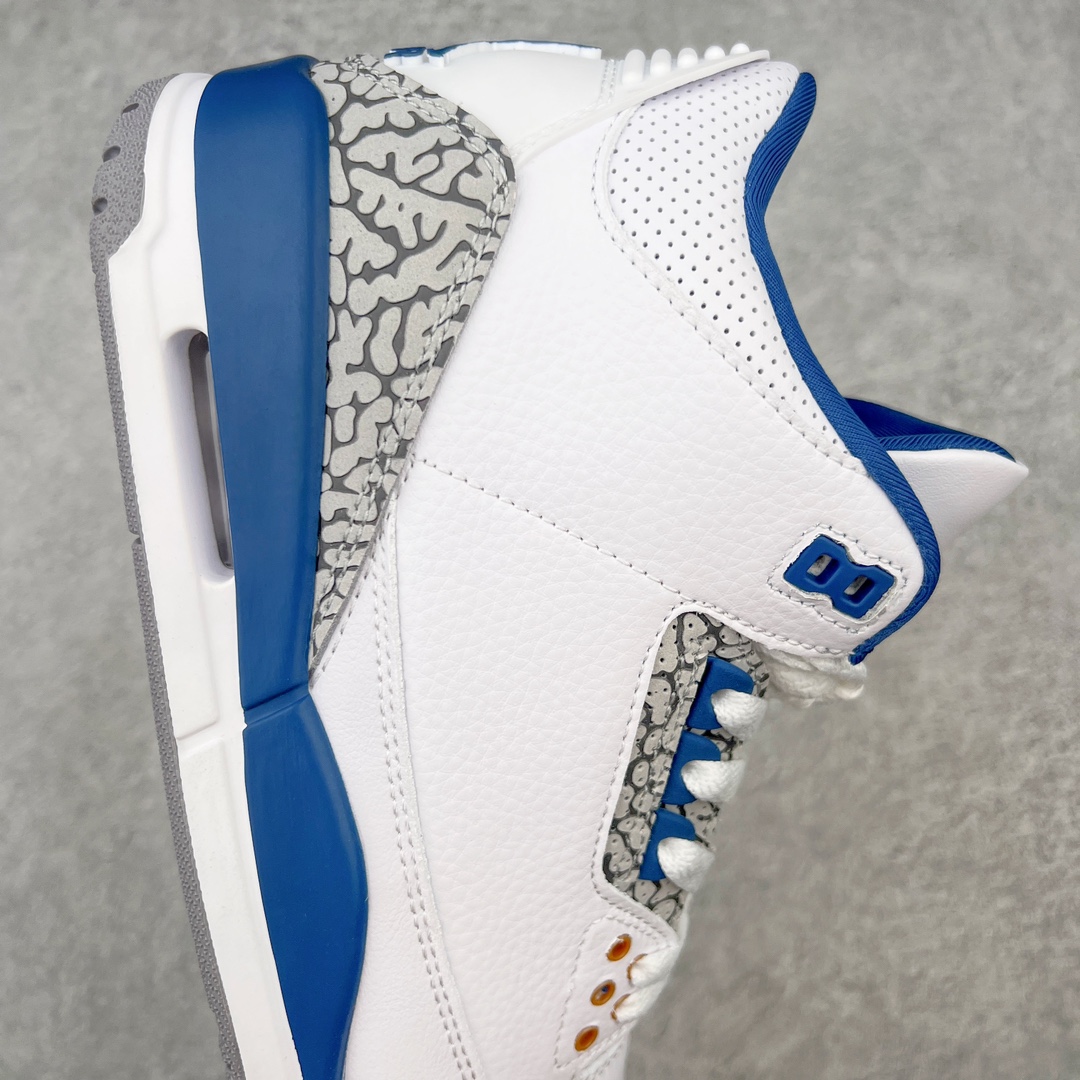 图片[6]-＃PB福利特价 Air Jordan AJ3 Retro 市场中端王者 全套原纸板楦头开发 原厂大底磨具加持立体防滑纹理 原装可视Air Sole气垫 原汁原味最完美的三代版型 唯一正确鞋头趴度弧度高度鞋身腰线 此版本只针对中端市场 皮料材质有所更替 其他数据细节工艺流程均保持一致 绝不口嗨 细节品控鞋型随意秒杀市面3XX 4XX 原厂TPU后跟饰片 正确内里反口里网布 皮料菱角分明不变形无多余毛边 正确手工大底描漆拉丝 市场唯一原厂鞋扣模具 原厂织唛标 原厂飞人电绣工艺 尾指中部跳三针 独家绑鞋带手法 印刷中底布 四线拉帮 米色美纹纸贴合固定 进口港宝加持 后跟自然饱满 全鞋荧光划线卡点 追求极致完美 每一双都是工艺品 多重QC质检 超越公司货的品控标准 实实在在的免检产品 尺码：40 40.5 41 42 42.5 43 44 44.5 45 45.5 46 47.5-选品中心