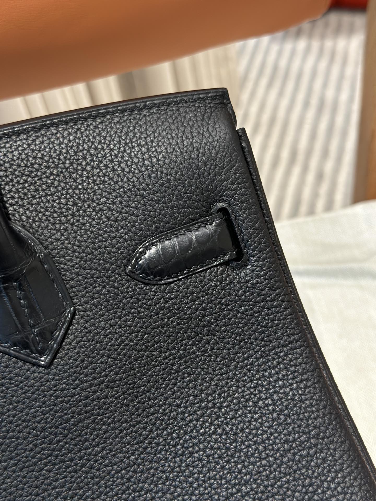 Hermès Hermes Birkin30 touch black calfskin togo spelled with real American crocodile silver buckle hand-stitched
