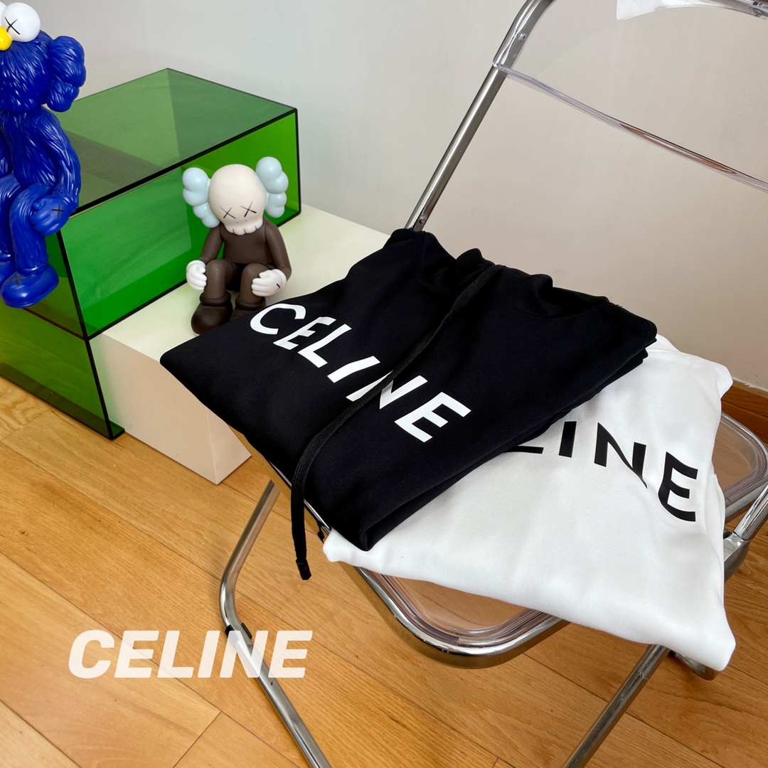 Celine Clothing Hoodies Black White Printing Unisex Winter Collection Fashion Hooded Top