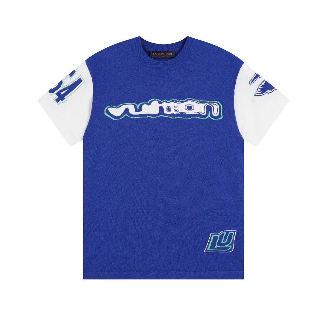 Louis Vuitton Clothing Shirts & Blouses T-Shirt Blue Unisex Cotton Knitting Fashion Short Sleeve
