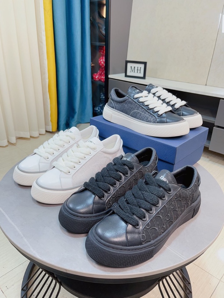 Dior Shoes Sneakers Blue Brown White Yellow Printing Women Men Cowhide Rubber Fall Collection Oblique Casual