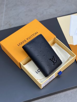 Louis Vuitton Wallet Card pack Black Ostrich Leather N82507