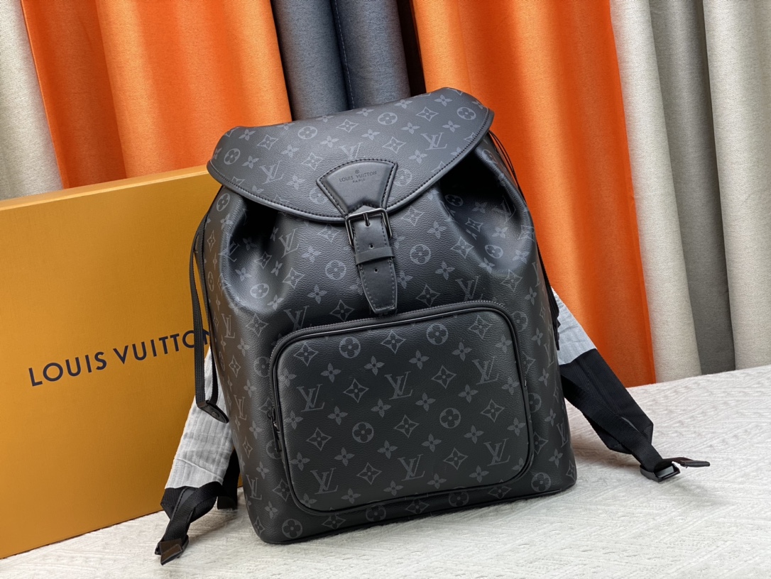 Louis Vuitton LV Montsouris Bags Backpack Black Grey Monogram Eclipse M46683