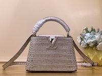 Louis Vuitton LV Capucines AAA+
 Bags Handbags Grey Light Gray Cowhide Crocodile Leather Goat Skin Sheepskin Mini N48865