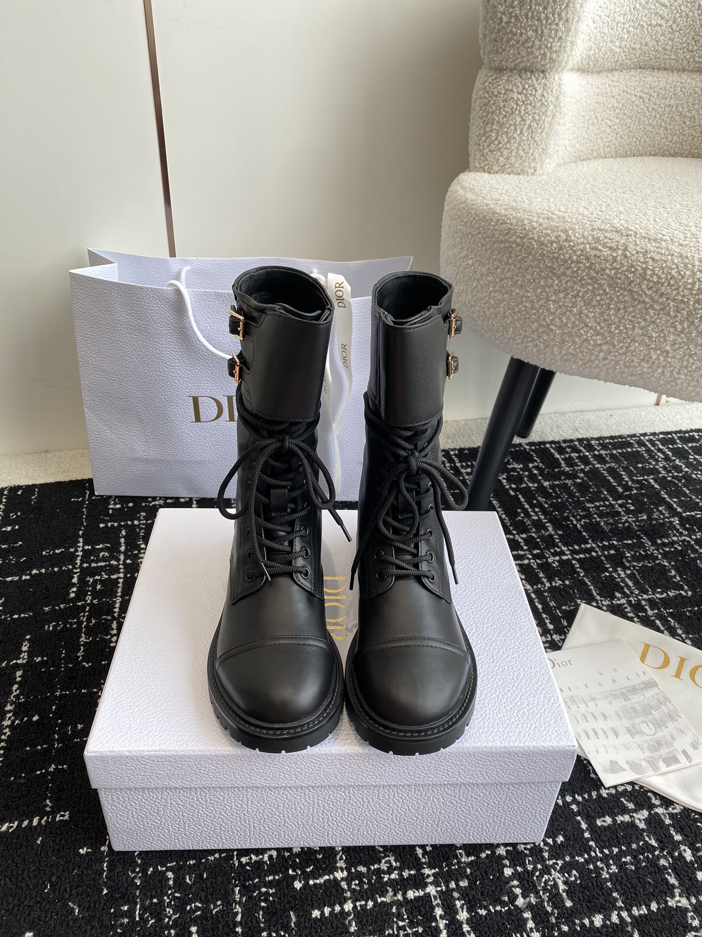 Dior Martin Boots Cowhide Rubber Sheepskin Wool Fall/Winter Collection Fashion Sweatpants