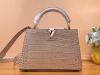 Louis Vuitton LV Capucines Bags Handbags Grey Light Gray Cowhide Crocodile Leather Goat Skin Sheepskin N48865
