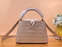 Louis Vuitton LV Capucines Bags Handbags Grey Light Gray Cowhide Crocodile Leather Goat Skin Sheepskin Mini N48865