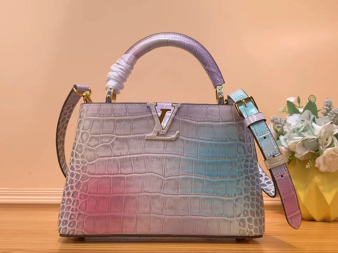 Louis Vuitton LV Capucines Top
 Bags Handbags Light Purple Cowhide Crocodile Leather Goat Skin Sheepskin N48865