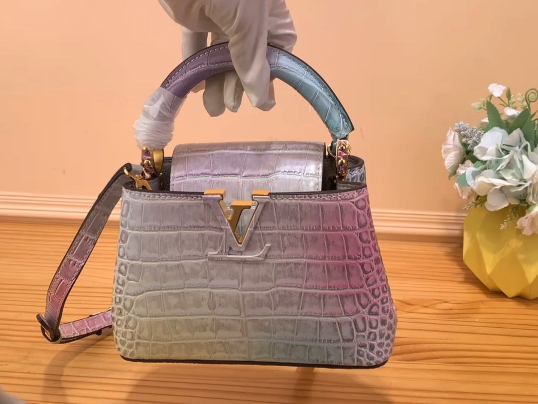 Louis Vuitton LV Capucines Bags Handbags Light Purple Cowhide Crocodile Leather Goat Skin Sheepskin Mini N48865
