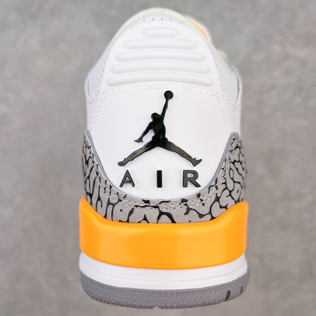 图片[8]-💰130 ＃PB版 福利特价‼Air Jordan AJ3 Retro 湖人白黄 CK9246-108 市场中端王者 全套原纸板楦头开发 原厂大底磨具加持立体防滑纹理 原装可视Air Sole气垫 原汁原味最完美的三代版型 唯一正确鞋头趴度弧度高度鞋身腰线 此版本只针对中端市场 皮料材质有所更替 其他数据细节工艺流程均保持一致 绝不口嗨 细节品控鞋型随意秒杀市面3XX 4XX 原厂TPU后跟饰片 正确内里反口里网布 皮料菱角分明不变形无多余毛边 正确手工大底描漆拉丝 市场唯一原厂鞋扣模具 原厂织唛标 原厂飞人电绣工艺 尾指中部跳三针 独家绑鞋带手法 印刷中底布 四线拉帮 米色美纹纸贴合固定 进口港宝加持 后跟自然饱满 全鞋荧光划线卡点 追求极致完美 每一双都是工艺品 多重QC质检 超越公司货的品控标准 实实在在的免检产品 尺码：40 40.5 41 42 42.5 43 44 44.5 45 45.5 46 47.5 编码：by2936000-运动鞋