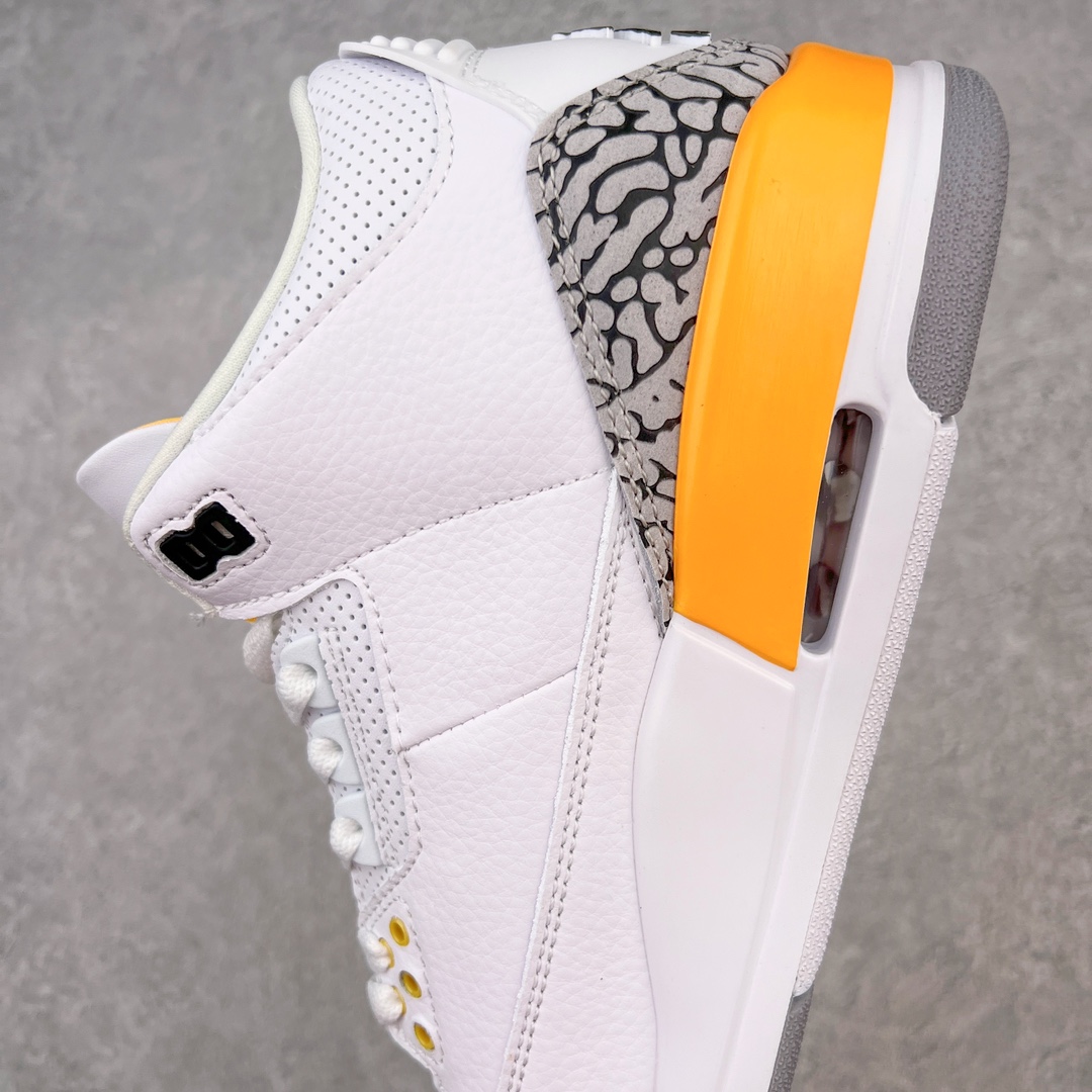 图片[7]-💰130 ＃PB版 福利特价‼Air Jordan AJ3 Retro 湖人白黄 CK9246-108 市场中端王者 全套原纸板楦头开发 原厂大底磨具加持立体防滑纹理 原装可视Air Sole气垫 原汁原味最完美的三代版型 唯一正确鞋头趴度弧度高度鞋身腰线 此版本只针对中端市场 皮料材质有所更替 其他数据细节工艺流程均保持一致 绝不口嗨 细节品控鞋型随意秒杀市面3XX 4XX 原厂TPU后跟饰片 正确内里反口里网布 皮料菱角分明不变形无多余毛边 正确手工大底描漆拉丝 市场唯一原厂鞋扣模具 原厂织唛标 原厂飞人电绣工艺 尾指中部跳三针 独家绑鞋带手法 印刷中底布 四线拉帮 米色美纹纸贴合固定 进口港宝加持 后跟自然饱满 全鞋荧光划线卡点 追求极致完美 每一双都是工艺品 多重QC质检 超越公司货的品控标准 实实在在的免检产品 尺码：40 40.5 41 42 42.5 43 44 44.5 45 45.5 46 47.5 编码：by2936000-运动鞋