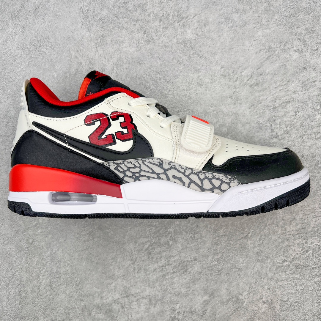 图片[2]-💰220 ＃KZ神版 Air Jordan Legacy AJ312 复古篮球鞋 市场最强独一档产物 全套原纸板楦头开发 原厂大底磨具加持立体防滑纹理 原档数据后跟TPU子母扣魔术贴 原装可视Air Sole气垫 原汁原味最完美的312代版型 唯一正确鞋头趴度弧度高度鞋身腰线 进口港宝加持 后跟自然饱满 全鞋荧光划线卡点 追求极致完美 每一双都是工艺品 多重QC质检 超越公司货的品控标准 实实在在的免检产品 鞋身采用了皮革材质打造 横跨鞋面的魔术贴十分吸睛 侧面的Swoosh Logo的一部分被鞋面遮挡了一部分 颇具玩味 魔术贴上标有NK标识 而鞋舌上是Jordan的经典红色飞翼Logo 后跟和鞋底均采用了AJ3的设计 后跟上同样也使用了经典的爆裂纹图案 SIZE：36 36.5 37.5 38 38.5 39 40 40.5 41 42 42.5 43 44 44.5 45 46 47.5 编码：by2936090-运动鞋