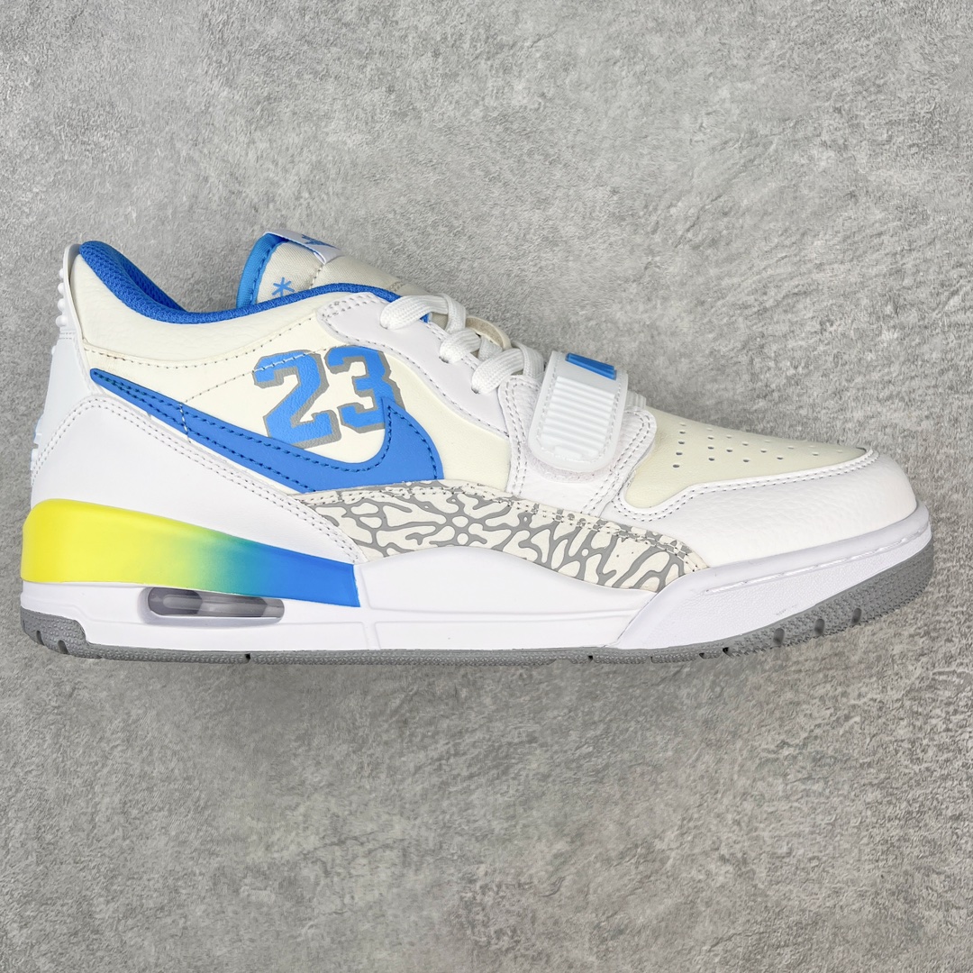 图片[6]-＃KZ神版 Air Jordan Legacy AJ312 复古篮球鞋 市场最强独一档产物 全套原纸板楦头开发 原厂大底磨具加持立体防滑纹理 原档数据后跟TPU子母扣魔术贴 原装可视Air Sole气垫 原汁原味最完美的312代版型 唯一正确鞋头趴度弧度高度鞋身腰线 进口港宝加持 后跟自然饱满 全鞋荧光划线卡点 追求极致完美 每一双都是工艺品 多重QC质检 超越公司货的品控标准 实实在在的免检产品 鞋身采用了皮革材质打造 横跨鞋面的魔术贴十分吸睛 侧面的Swoosh Logo的一部分被鞋面遮挡了一部分 颇具玩味 魔术贴上标有NK标识 而鞋舌上是Jordan的经典红色飞翼Logo 后跟和鞋底均采用了AJ3的设计 后跟上同样也使用了经典的爆裂纹图案 尺码：36 36.5 37.5 38 38.5 39 40 40.5 41 42 42.5 43 44 44.5 45 46 47.5-选品中心