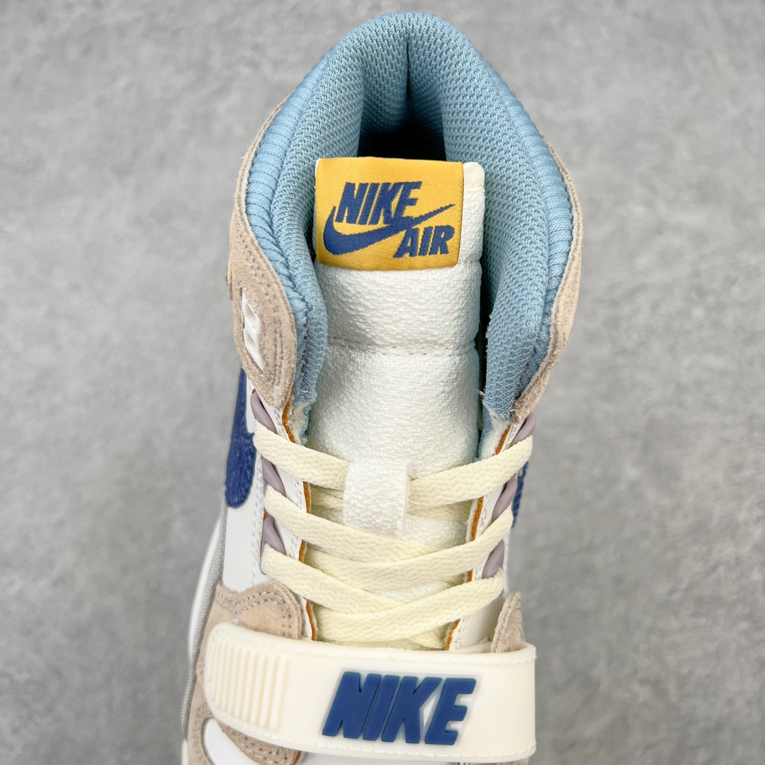 图片[5]-💰220 ＃KZ神版 Air Jordan Legacy AJ312 High 高帮复古篮球鞋 米白蓝 DQ5347-141 市场最强独一档产物 全套原纸板楦头开发 原厂大底磨具加持立体防滑纹理 原档数据后跟TPU子母扣魔术贴 原装可视Air Sole气垫 原汁原味最完美的312代版型 唯一正确鞋头趴度弧度高度鞋身腰线 进口港宝加持 后跟自然饱满 全鞋荧光划线卡点 追求极致完美 每一双都是工艺品 多重QC质检 超越公司货的品控标准 实实在在的免检产品 鞋身采用了皮革材质打造 横跨鞋面的魔术贴十分吸睛 侧面的Swoosh Logo的一部分被鞋面遮挡了一部分 颇具玩味 魔术贴上标有NK标识 而鞋舌上是Jordan的经典红色飞翼Logo 后跟和鞋底均采用了AJ3的设计 后跟上同样也使用了经典的爆裂纹图案 SIZE：36 36.5 37.5 38 38.5 39 40 40.5 41 42 42.5 43 44 44.5 45 46 47.5 编码：by2936090-运动鞋