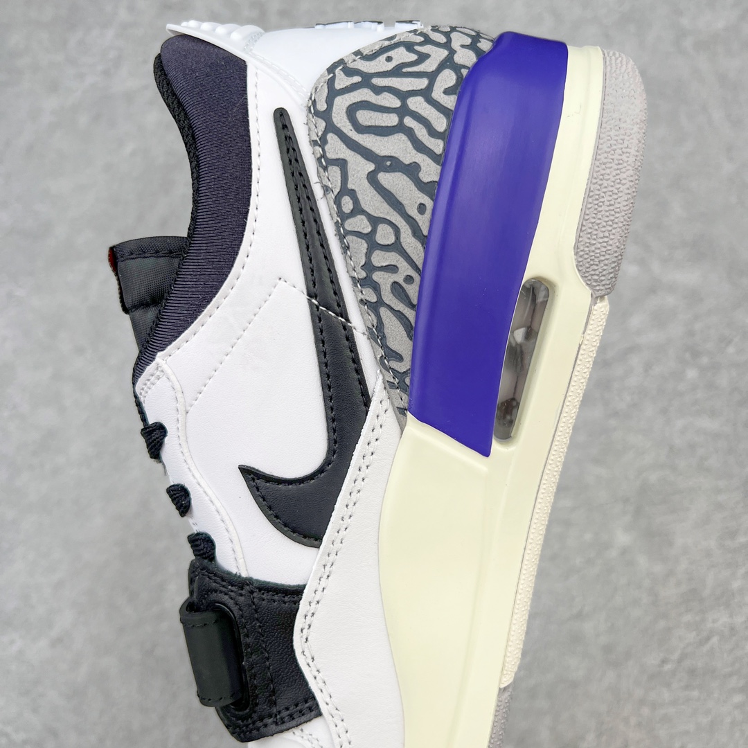 图片[7]-💰220 ＃KZ神版 Air Jordan Legacy AJ312 Low 低帮复古篮球鞋 白紫黄 CD7069-006 市场最强独一档产物 全套原纸板楦头开发 原厂大底磨具加持立体防滑纹理 原档数据后跟TPU子母扣魔术贴 原装可视Air Sole气垫 原汁原味最完美的312代版型 唯一正确鞋头趴度弧度高度鞋身腰线 进口港宝加持 后跟自然饱满 全鞋荧光划线卡点 追求极致完美 每一双都是工艺品 多重QC质检 超越公司货的品控标准 实实在在的免检产品 鞋身采用了皮革材质打造 横跨鞋面的魔术贴十分吸睛 侧面的Swoosh Logo的一部分被鞋面遮挡了一部分 颇具玩味 魔术贴上标有NK标识 而鞋舌上是Jordan的经典红色飞翼Logo 后跟和鞋底均采用了AJ3的设计 后跟上同样也使用了经典的爆裂纹图案 SIZE：36 36.5 37.5 38 38.5 39 40 40.5 41 42 42.5 43 44 44.5 45 46 47.5 编码：by2936090-运动鞋