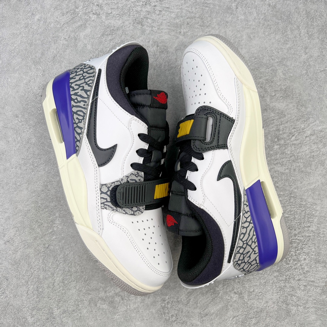 图片[3]-💰220 ＃KZ神版 Air Jordan Legacy AJ312 Low 低帮复古篮球鞋 白紫黄 CD7069-006 市场最强独一档产物 全套原纸板楦头开发 原厂大底磨具加持立体防滑纹理 原档数据后跟TPU子母扣魔术贴 原装可视Air Sole气垫 原汁原味最完美的312代版型 唯一正确鞋头趴度弧度高度鞋身腰线 进口港宝加持 后跟自然饱满 全鞋荧光划线卡点 追求极致完美 每一双都是工艺品 多重QC质检 超越公司货的品控标准 实实在在的免检产品 鞋身采用了皮革材质打造 横跨鞋面的魔术贴十分吸睛 侧面的Swoosh Logo的一部分被鞋面遮挡了一部分 颇具玩味 魔术贴上标有NK标识 而鞋舌上是Jordan的经典红色飞翼Logo 后跟和鞋底均采用了AJ3的设计 后跟上同样也使用了经典的爆裂纹图案 SIZE：36 36.5 37.5 38 38.5 39 40 40.5 41 42 42.5 43 44 44.5 45 46 47.5 编码：by2936090-运动鞋