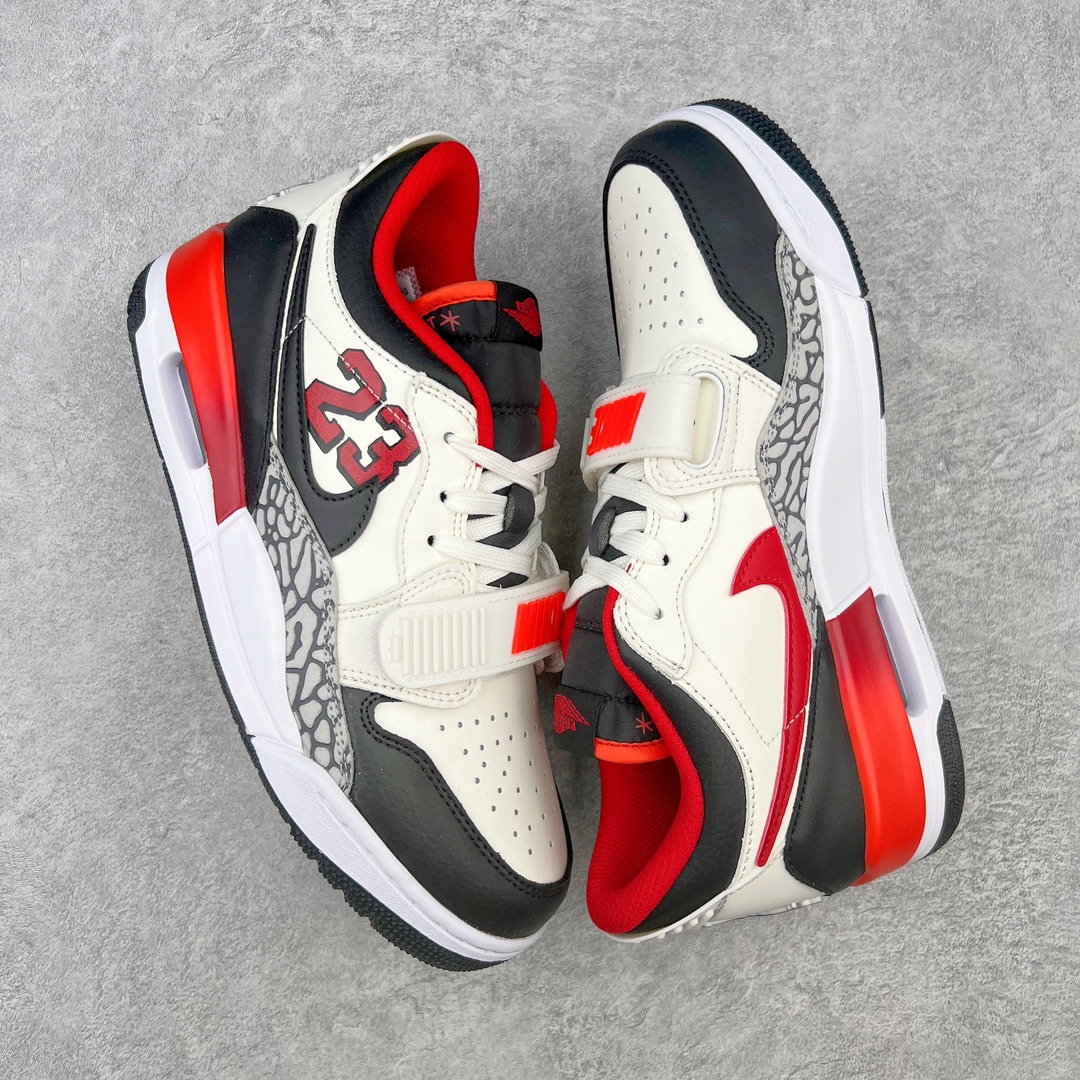 图片[3]-💰220 ＃KZ神版 Air Jordan Legacy AJ312 Low 低帮复古篮球鞋 白黑红 FJ7221-101 市场最强独一档产物 全套原纸板楦头开发 原厂大底磨具加持立体防滑纹理 原档数据后跟TPU子母扣魔术贴 原装可视Air Sole气垫 原汁原味最完美的312代版型 唯一正确鞋头趴度弧度高度鞋身腰线 进口港宝加持 后跟自然饱满 全鞋荧光划线卡点 追求极致完美 每一双都是工艺品 多重QC质检 超越公司货的品控标准 实实在在的免检产品 鞋身采用了皮革材质打造 横跨鞋面的魔术贴十分吸睛 侧面的Swoosh Logo的一部分被鞋面遮挡了一部分 颇具玩味 魔术贴上标有NK标识 而鞋舌上是Jordan的经典红色飞翼Logo 后跟和鞋底均采用了AJ3的设计 后跟上同样也使用了经典的爆裂纹图案 SIZE：36 36.5 37.5 38 38.5 39 40 40.5 41 42 42.5 43 44 44.5 45 46 47.5 编码：by2936090-运动鞋