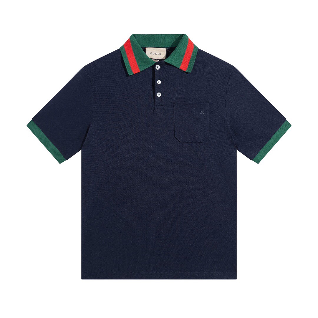 Gucci Clothing Polo T-Shirt Blue Dark Green Red Embroidery Short Sleeve