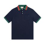 Gucci Clothing Polo T-Shirt Blue Dark Green Red Embroidery Short Sleeve