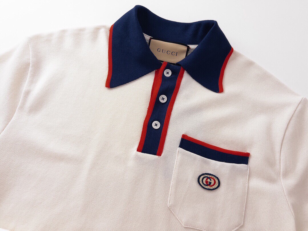 Gucci/古驰 24ss 经典口袋刺绣双G Polo短袖