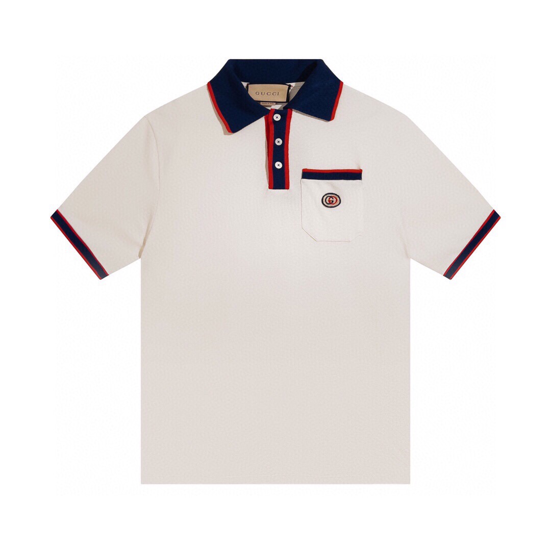 Gucci/古驰 24ss 经典口袋刺绣双G Polo短袖