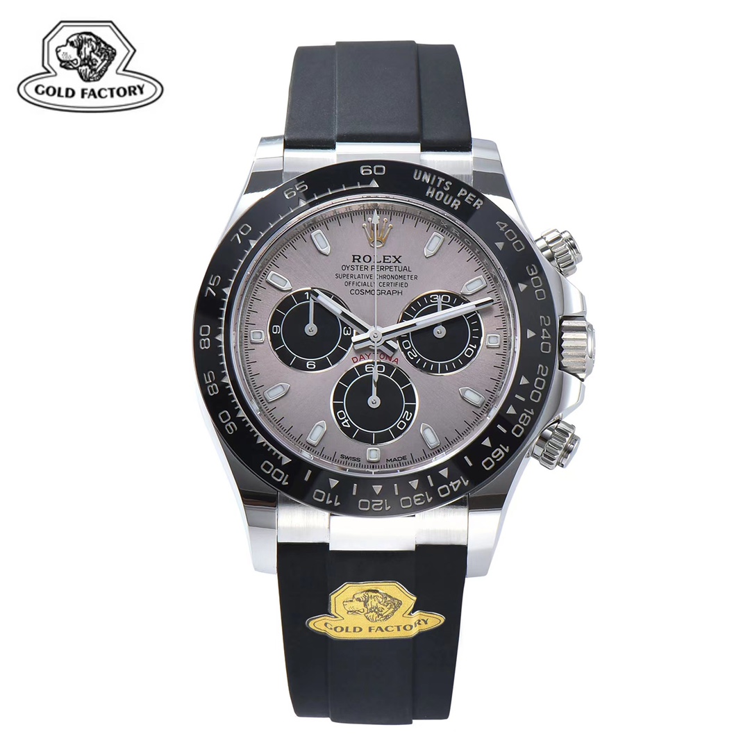 NO:144032,GOLD/G Factory New Rolex Ditona Gray Di, weight reaches gram, paired with Dandong movement. Factory G took two years to develop its own heavy metal shell cover. The technology breakthrough has reached gram, and it has spent a lot of money to build it. It is just to say goodbye to the common phenomenon of light and fake hand, and the feel is synchronized with the original. Factory G welcomes all watch friends to give a low review!  !  !  ,,rolex19860909GOLD/G厂 新品劳力士迪通拿灰迪,重量达到克,搭配丹东机芯 G厂耗时两年独家自研重金属壳套,技术突破重量达到了克,不惜花费重金打造,只为告别轻飘飘过手假的普遍现象,手感同步原装 G厂欢迎各位表友开低评测！！！,,rolex,Watch