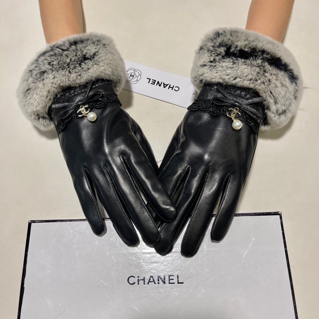 Chanel香奈儿2023秋冬懒兔毛羊皮手套手机触屏值得对比同款不同品质秒杀市场差产品进口一级羊皮懒兔毛