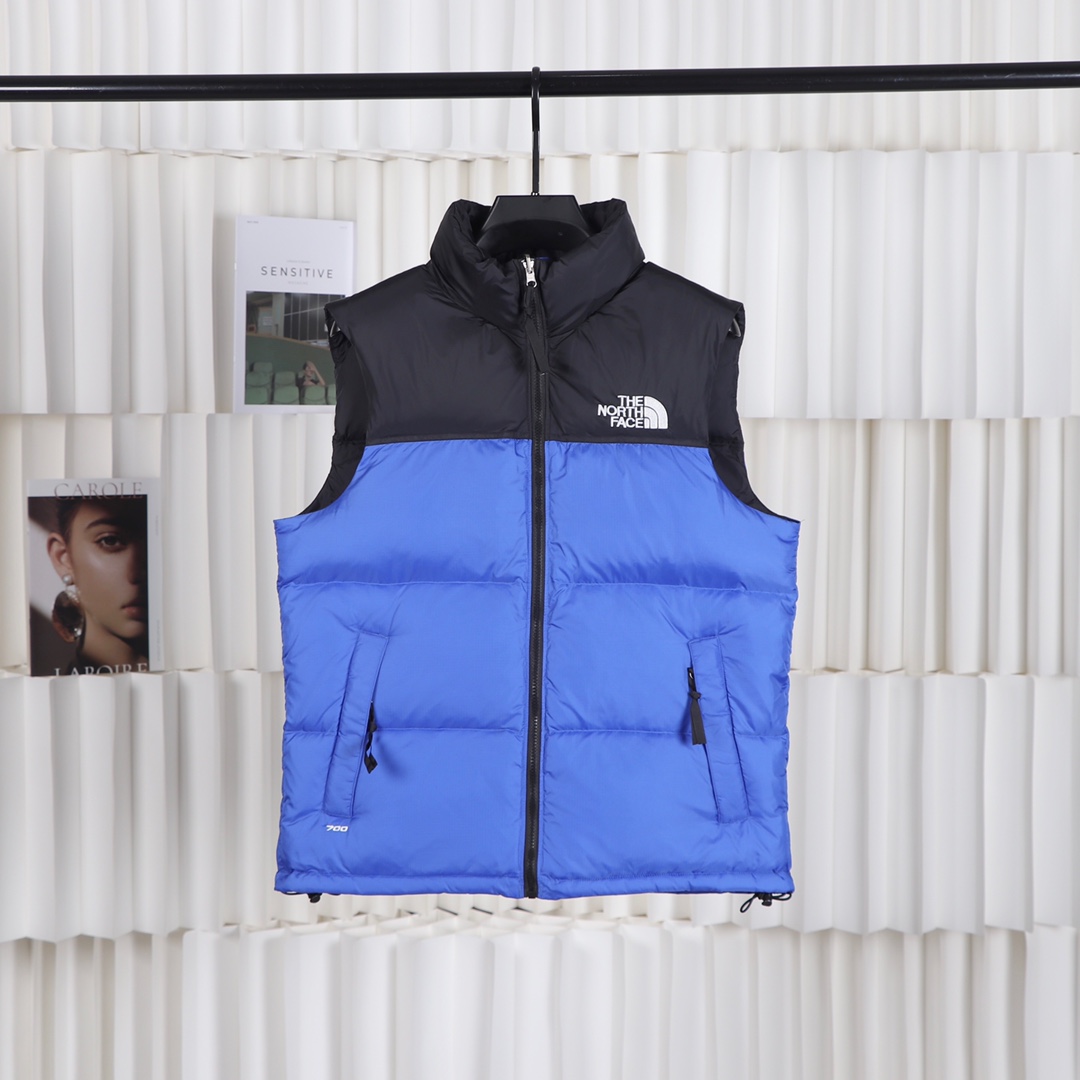 The North Face Clothing Waistcoats Blue White Gold Hardware Nylon Polyester Duck Down