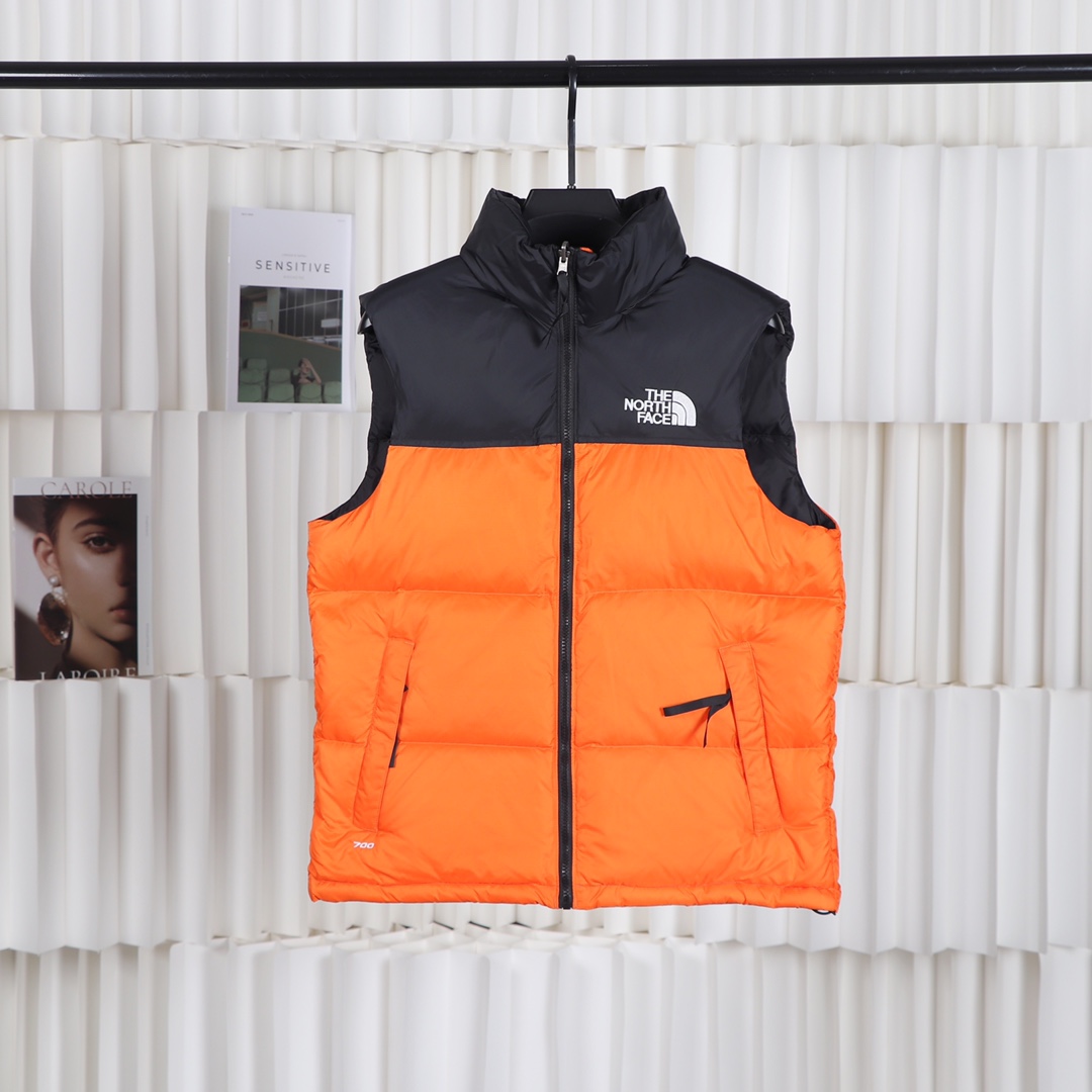 The North Face Clothing Waistcoats Orange White Gold Hardware Nylon Polyester Duck Down