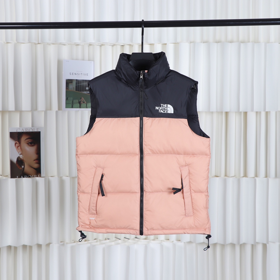 The North Face Clothing Waistcoats Pink White Gold Hardware Nylon Polyester Duck Down