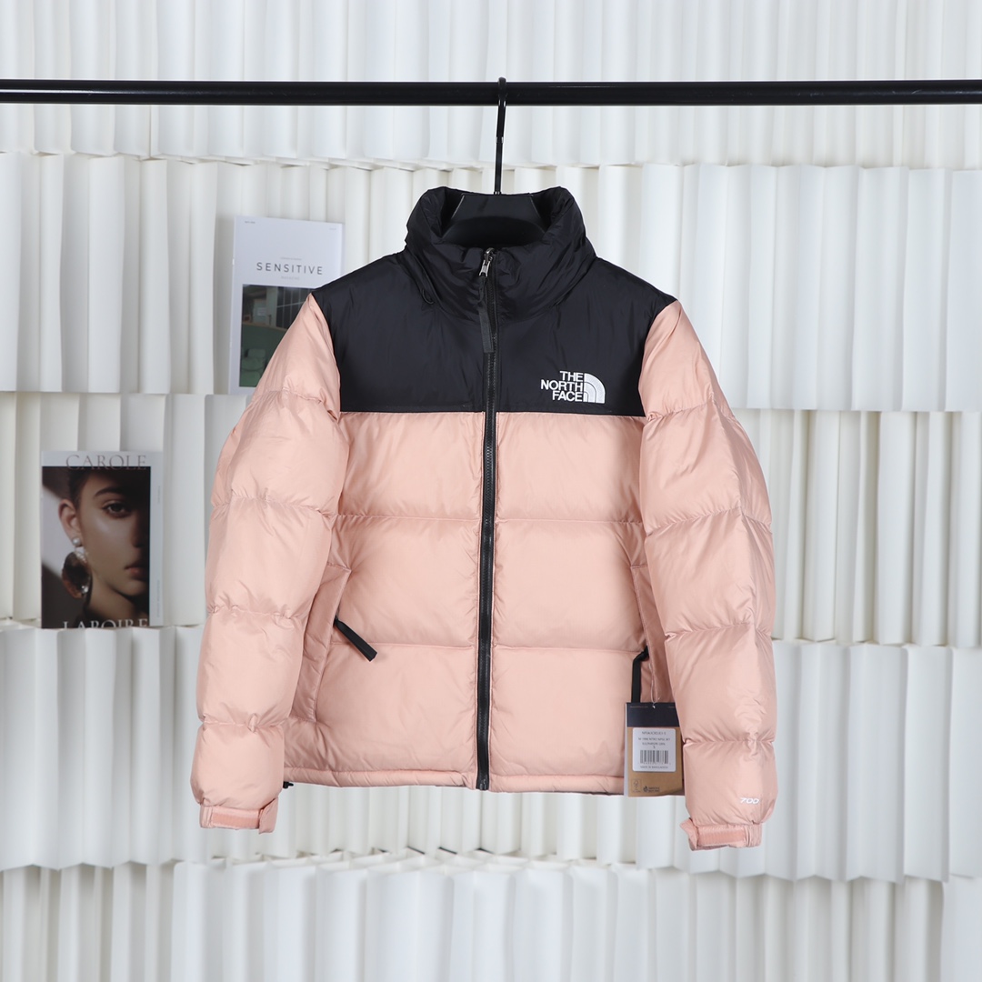 The North Face Clothing Down Jacket Pink White Embroidery Duck Down